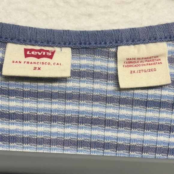 Levi's Stripe Snap Front Long Sleeve Shirt Blue 2x Scoop Neck - Picture 3 of 9
